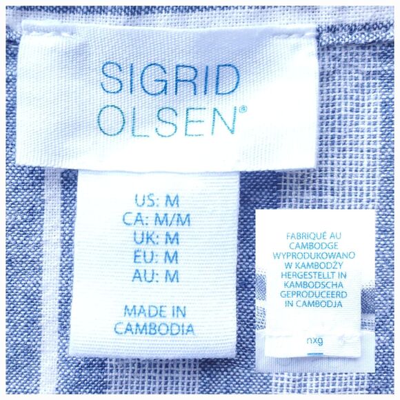 Sigrid Olsen Linen Top Womens M Blue Stripe Popover Cotton Blend Lagom Blouse - Picture 3 of 8